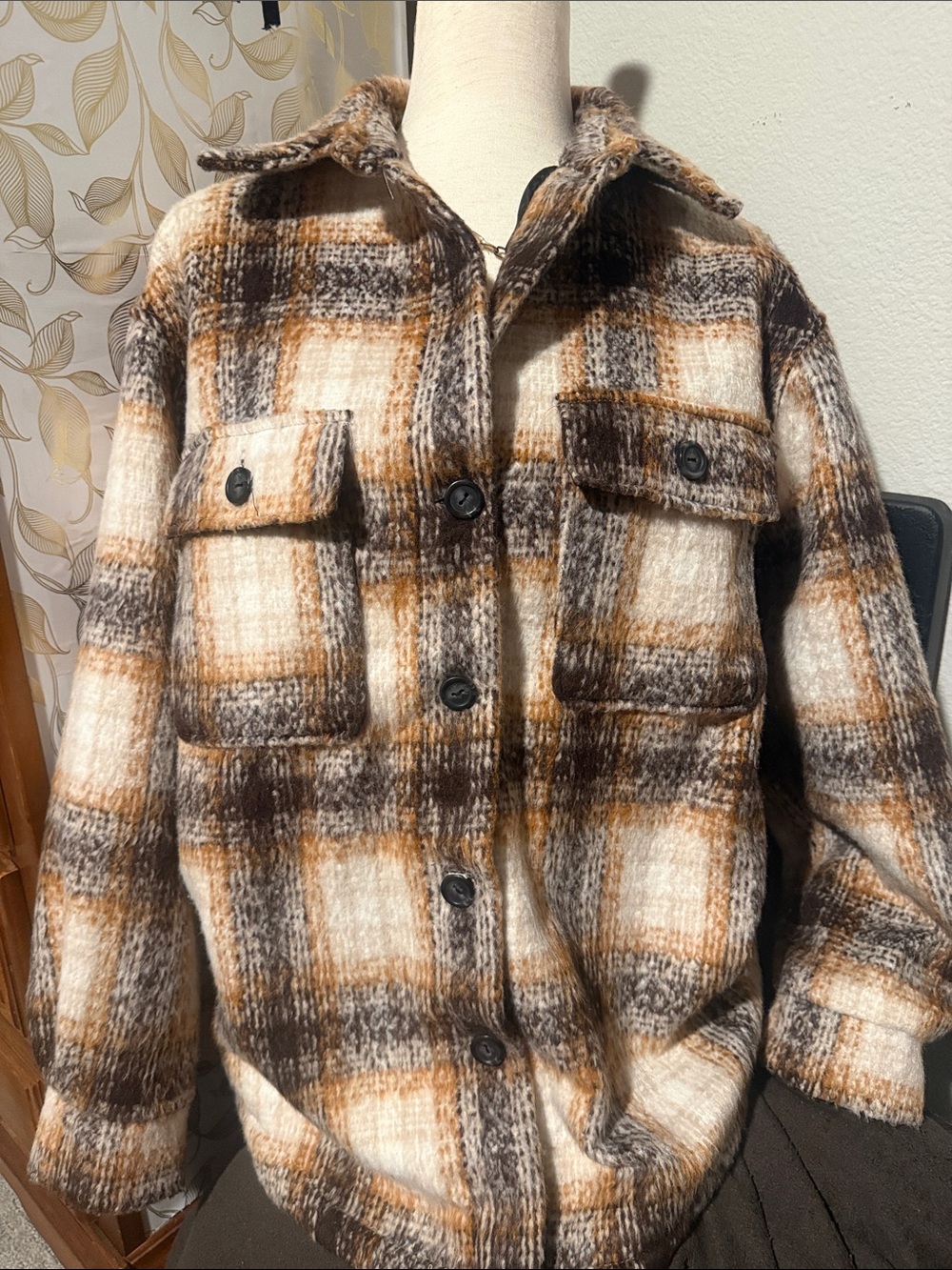 Ambiance Faux Fur Collar Coat in Black and Brown